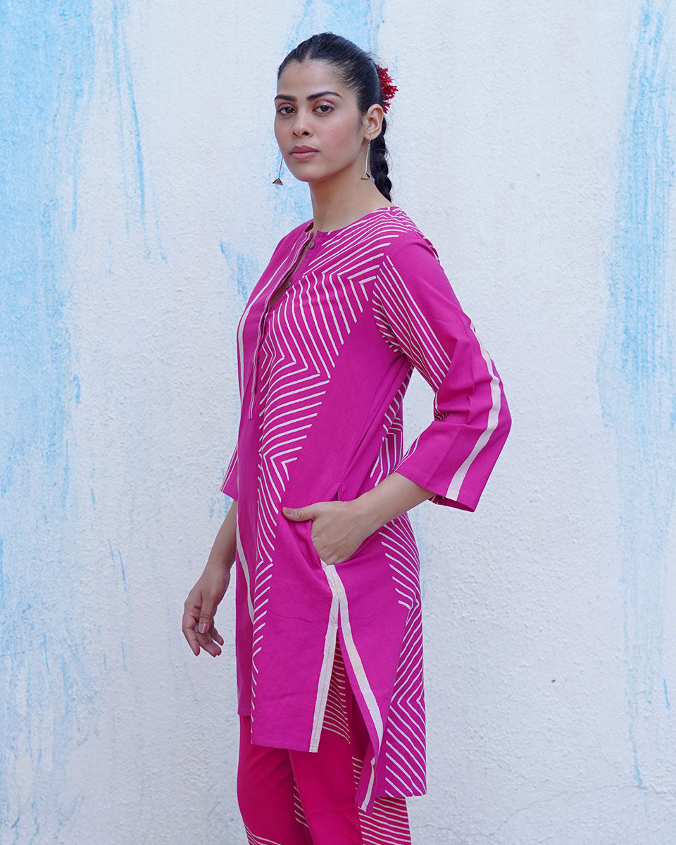 Morni Pink Handblock Print Cotton Kurta - BFG