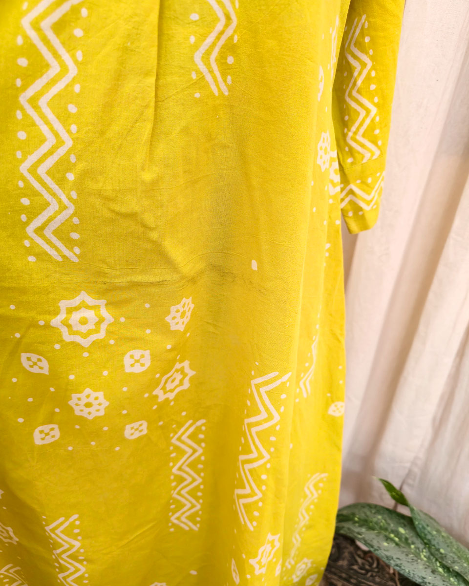 Advika Yellow Handblock Cotton Kurti Set - Love Despite