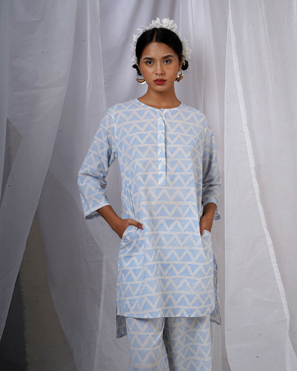 Chaaya Light Blue Hand Block Printed Kurti-BAD