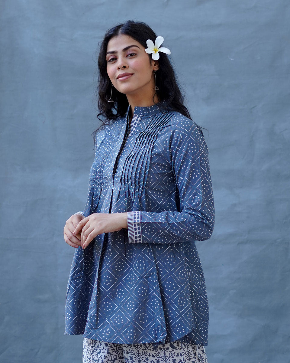 Silt Light Grey Block Printed Top - BMS