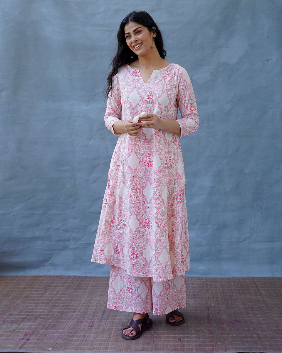Sunflower’s Sheen Blush Pink Block printed Kurti - MMG