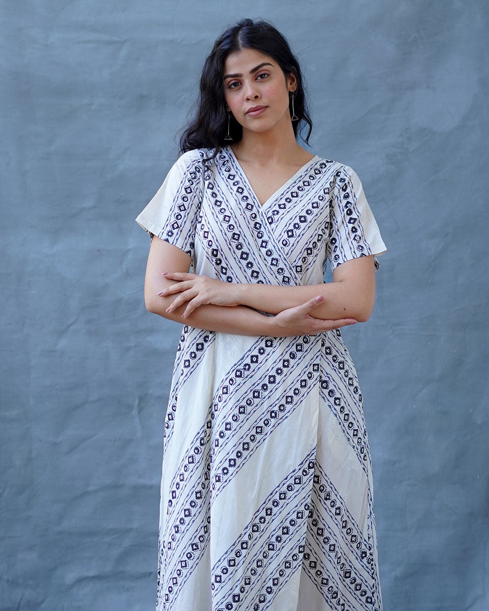 Rain Hush Grey Block Printed Dress - BMS