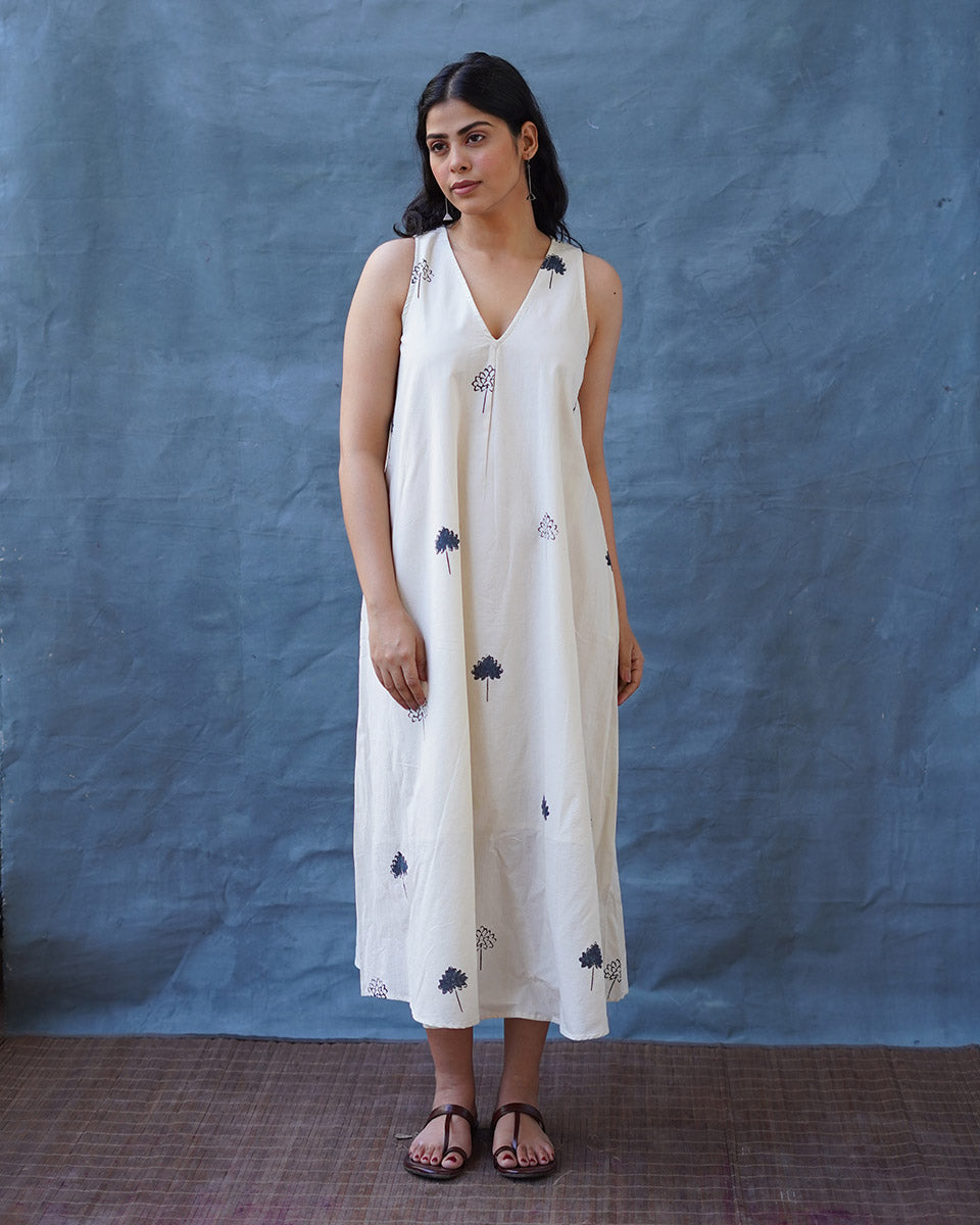 Cloudnight Ivory Block Printed Dress - BMS