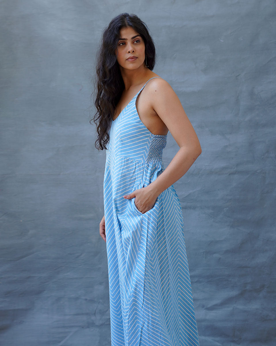Gudiya Blue Hand Block Printed Dress-BAD