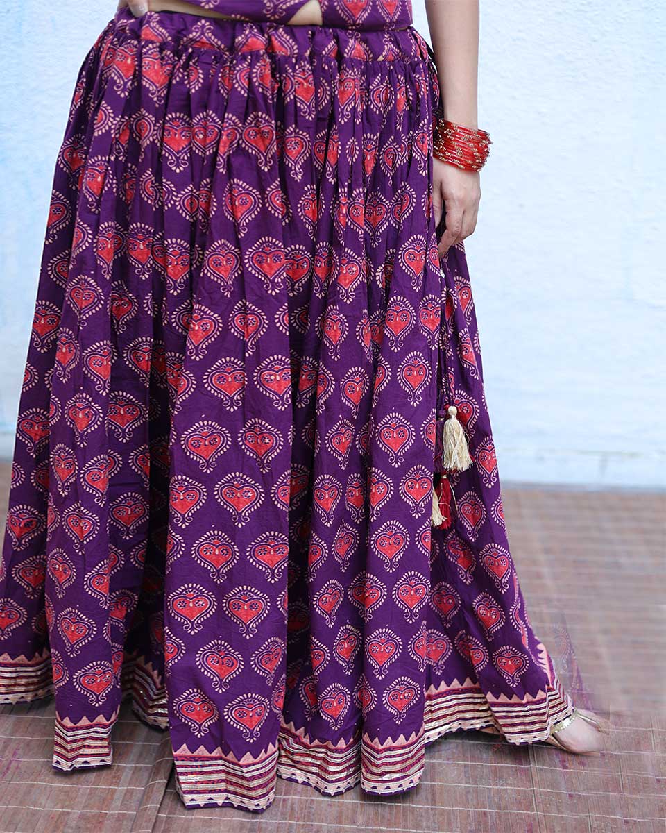 Jyoti Purple Handblock Print Cotton Ghagra - RSH