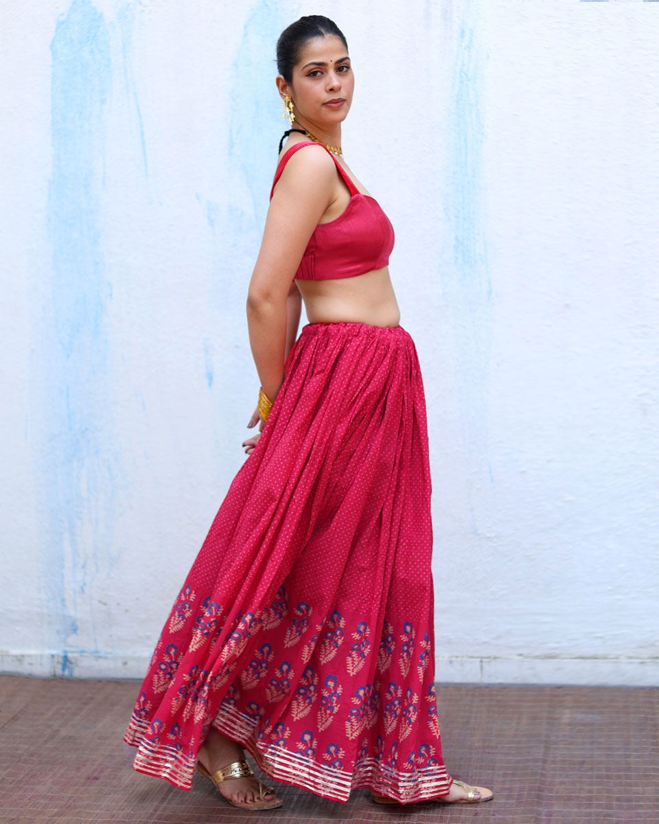Chamak Pink Handblock Print Cotton Ghagra - RSH