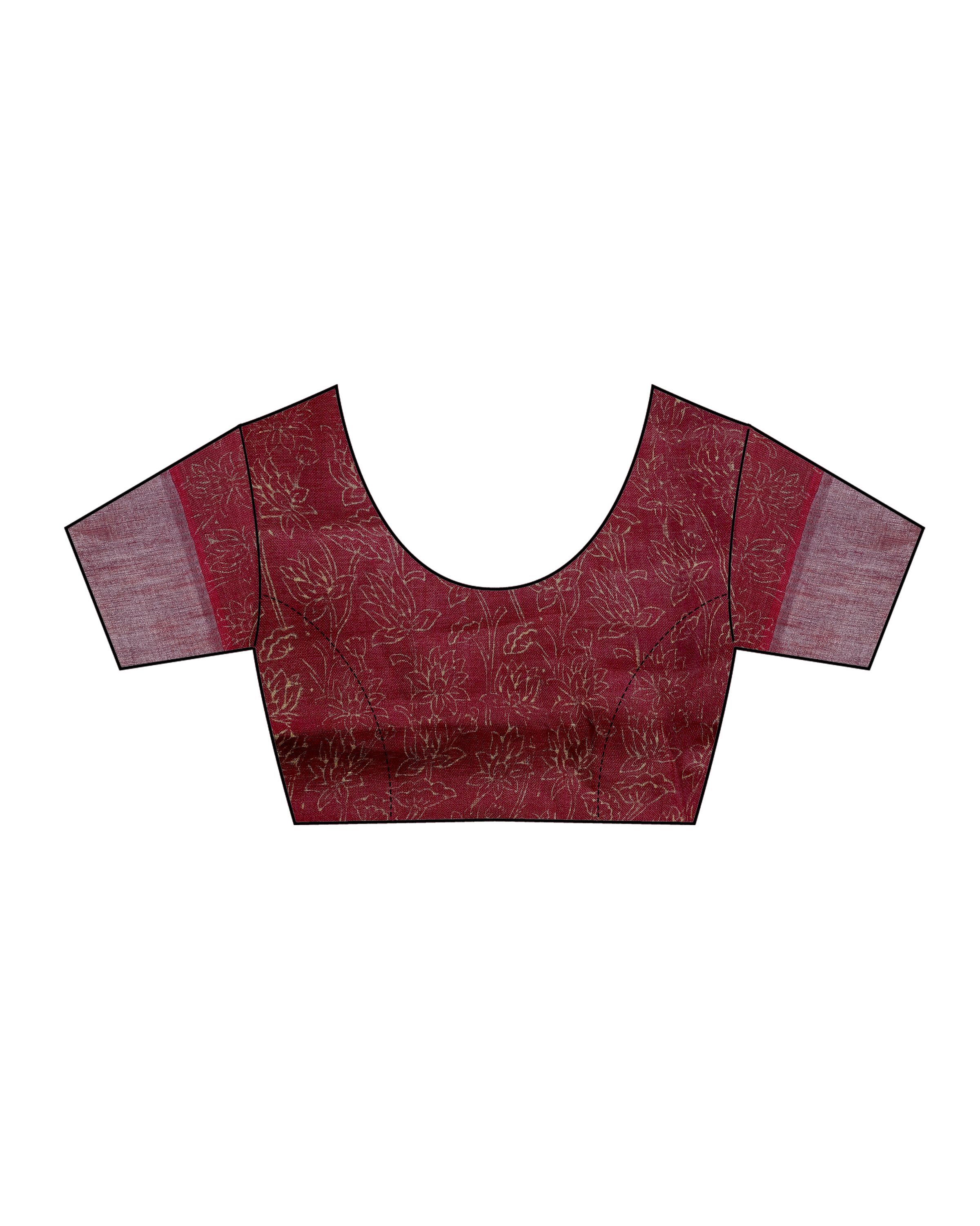 Maroon Blockprinted Handwoven Linen Zari Saree - Anant