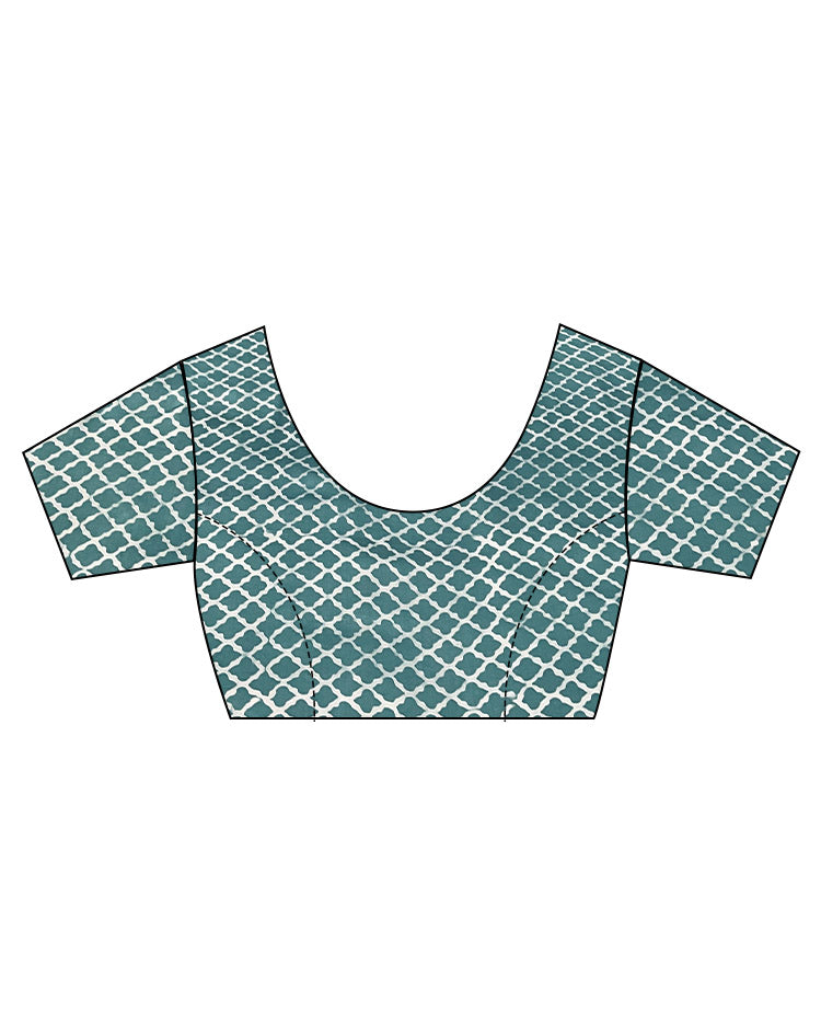 Sea Blue Blockprinted Modal Silk Saree Dragonfly