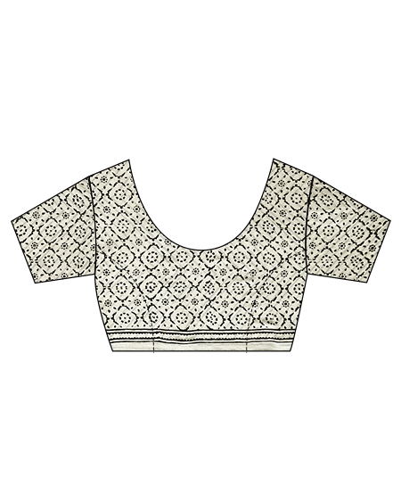 Ivory Black Block Printed Cotton Mul Saree