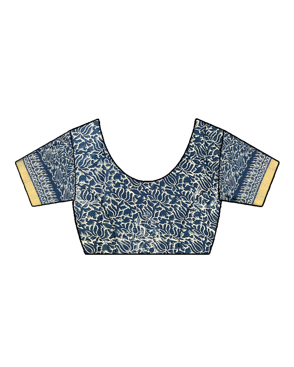 Moon water Blue Block Printed Kota Doria Saree - INDI