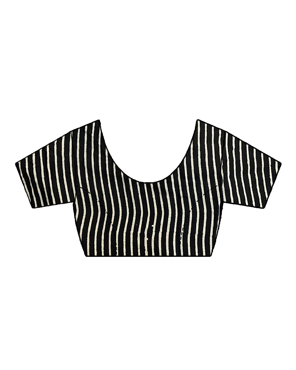 Moon & Mist Black & White Handblock Print Cotton Saree - MIS