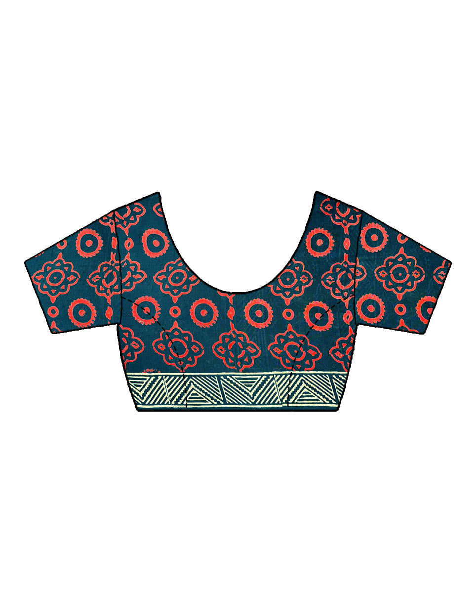 Blue Moon Handblock Print Cotton Saree - MNCH