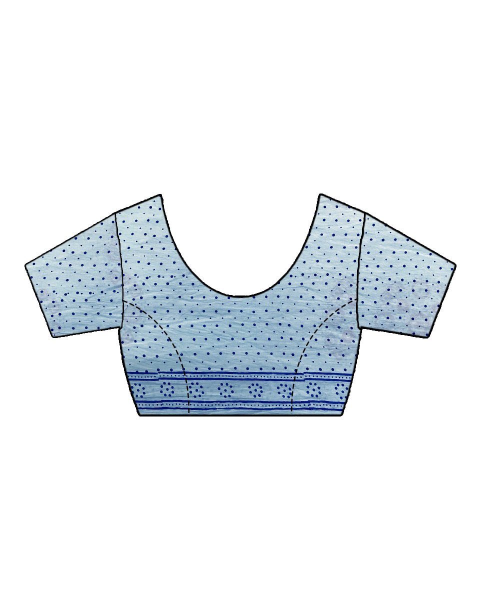 Blueberry Cream Sky Blue Handblock Print Cotton Saree - PBC