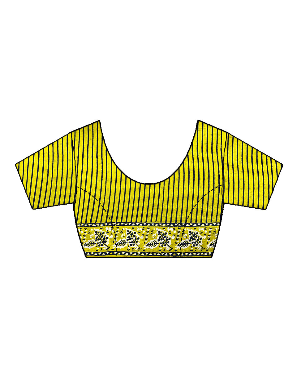 Kaccha Aam Toffee Yellow Handblock Print Cotton Saree - PBC