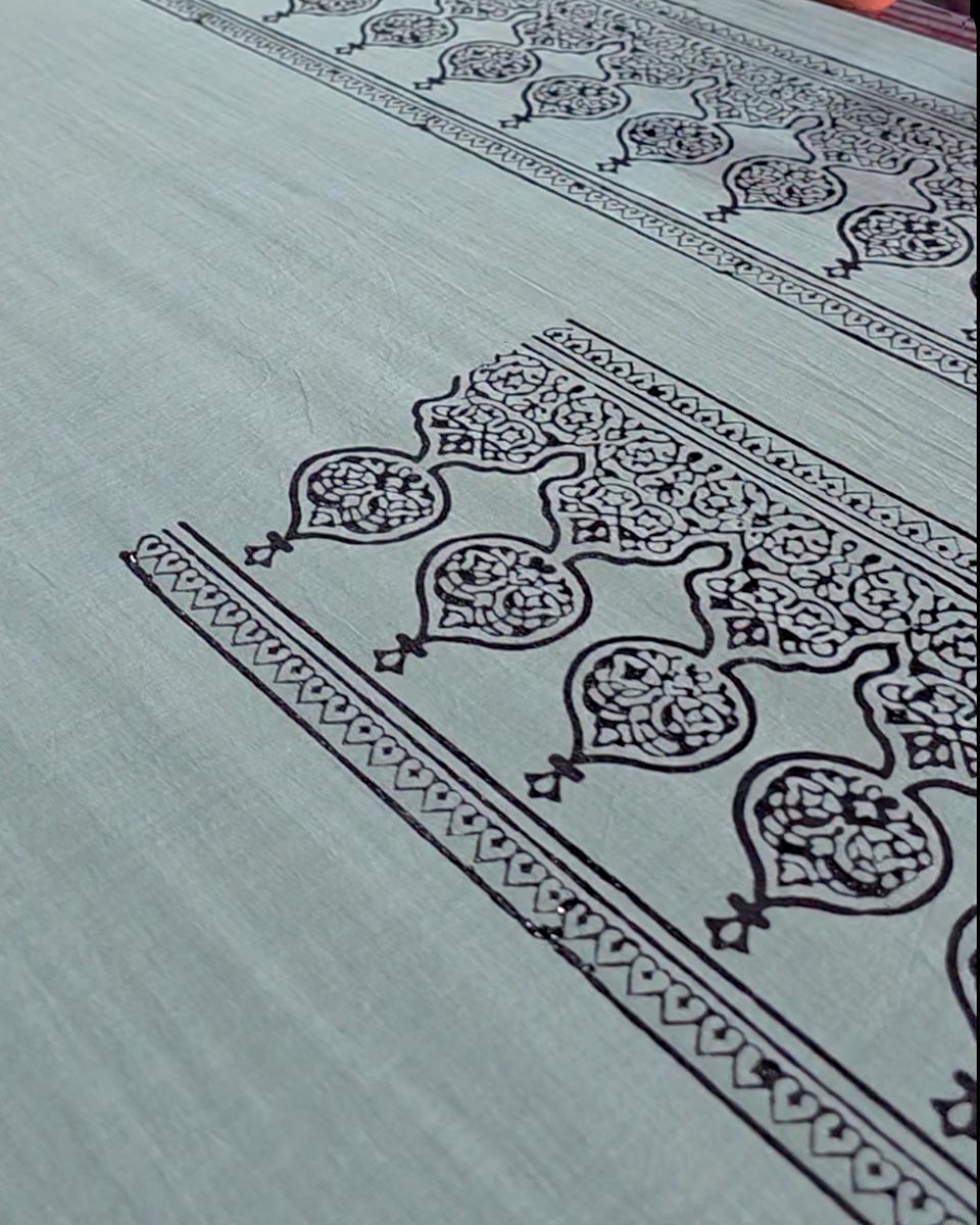 Misri Mist Blue Handblock Print Cotton Saree - PBC