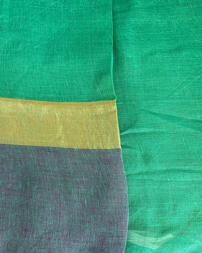 Shimmer On Green Handwoven Linen Saree - TARA