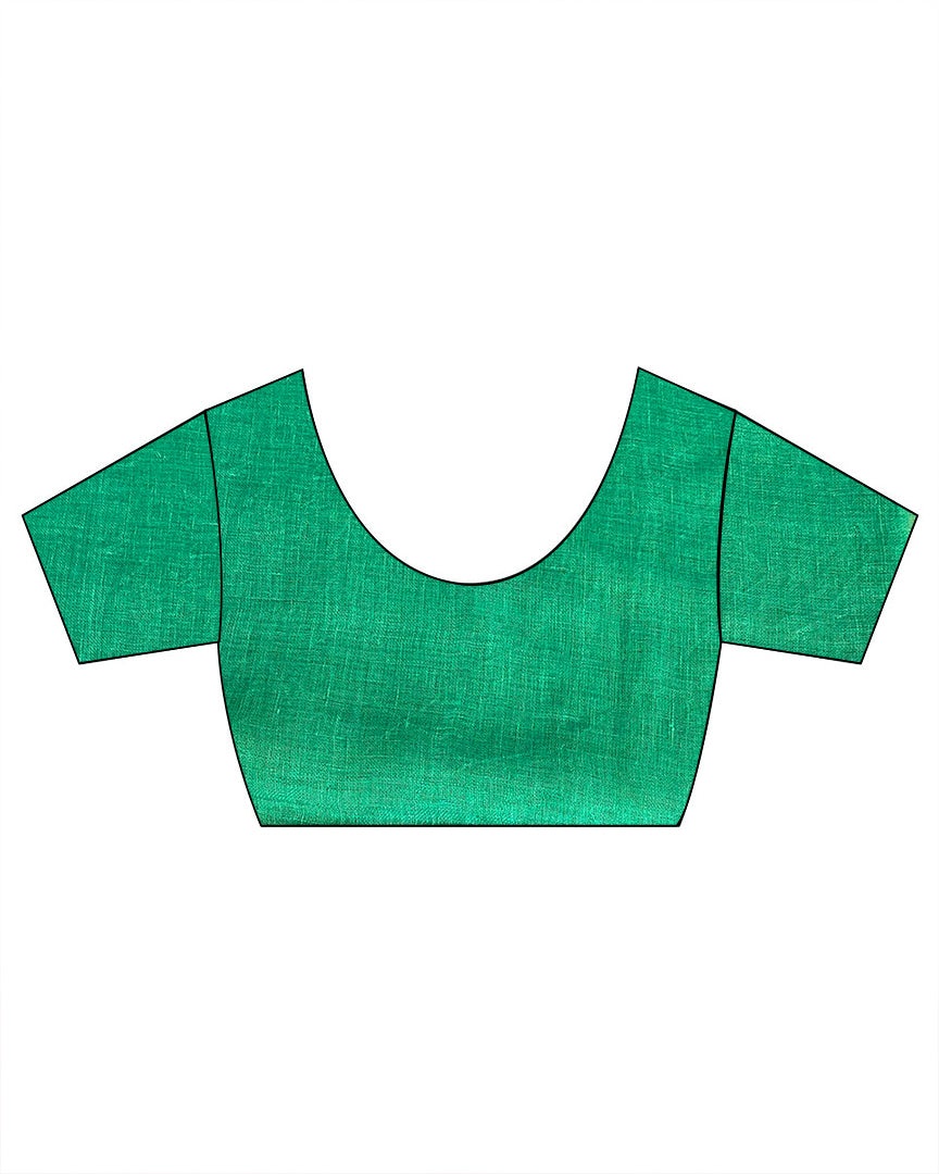 Shimmer On Green Handwoven Linen Saree - TARA
