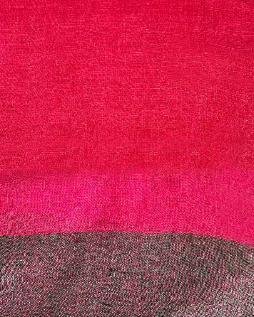 Glow Forward Red With Green Handwoven Linen Saree - TARA