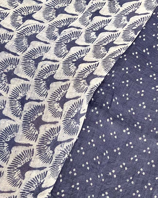 Prabha Blue With White Handblock Linen Saree - TARA