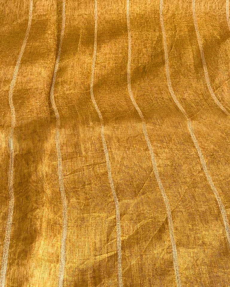 Catch Stars Mustard Gold Handwoven Linen Saree - TARA