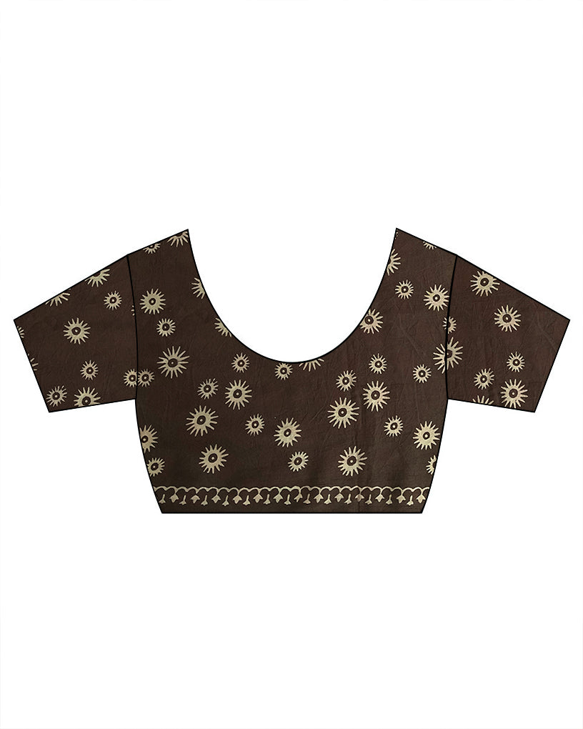 Rimjhim Brown Block Printed Cotton Saree - WW