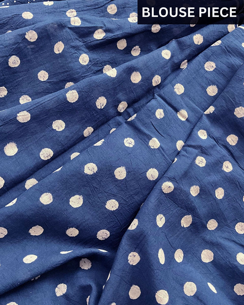 Blue Floret Hand Blockprinted Cotton Saree