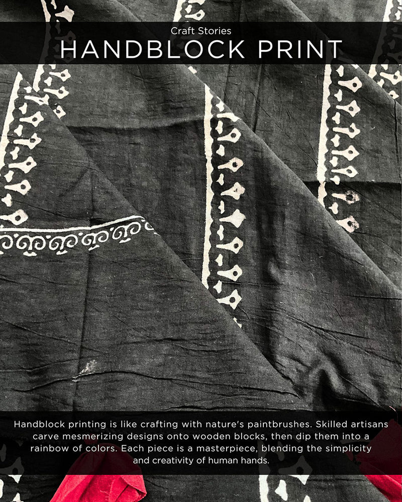Black Block Printed Cotton Mul Saree