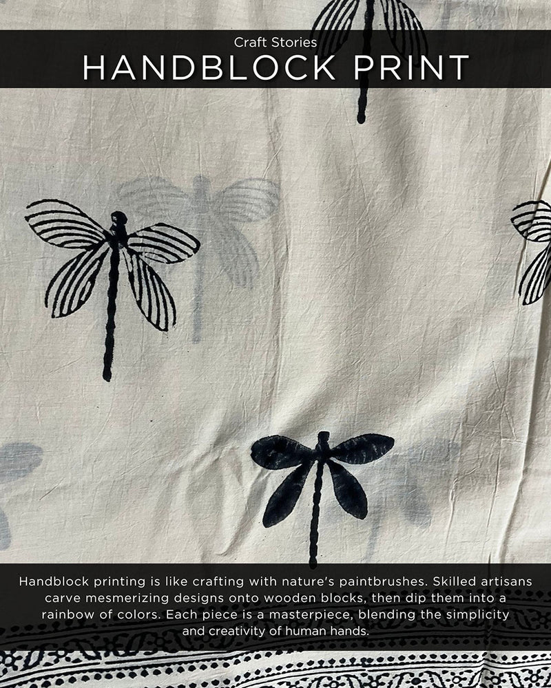 Dragonfly Dawn Handblockprinted Cotton Saree
