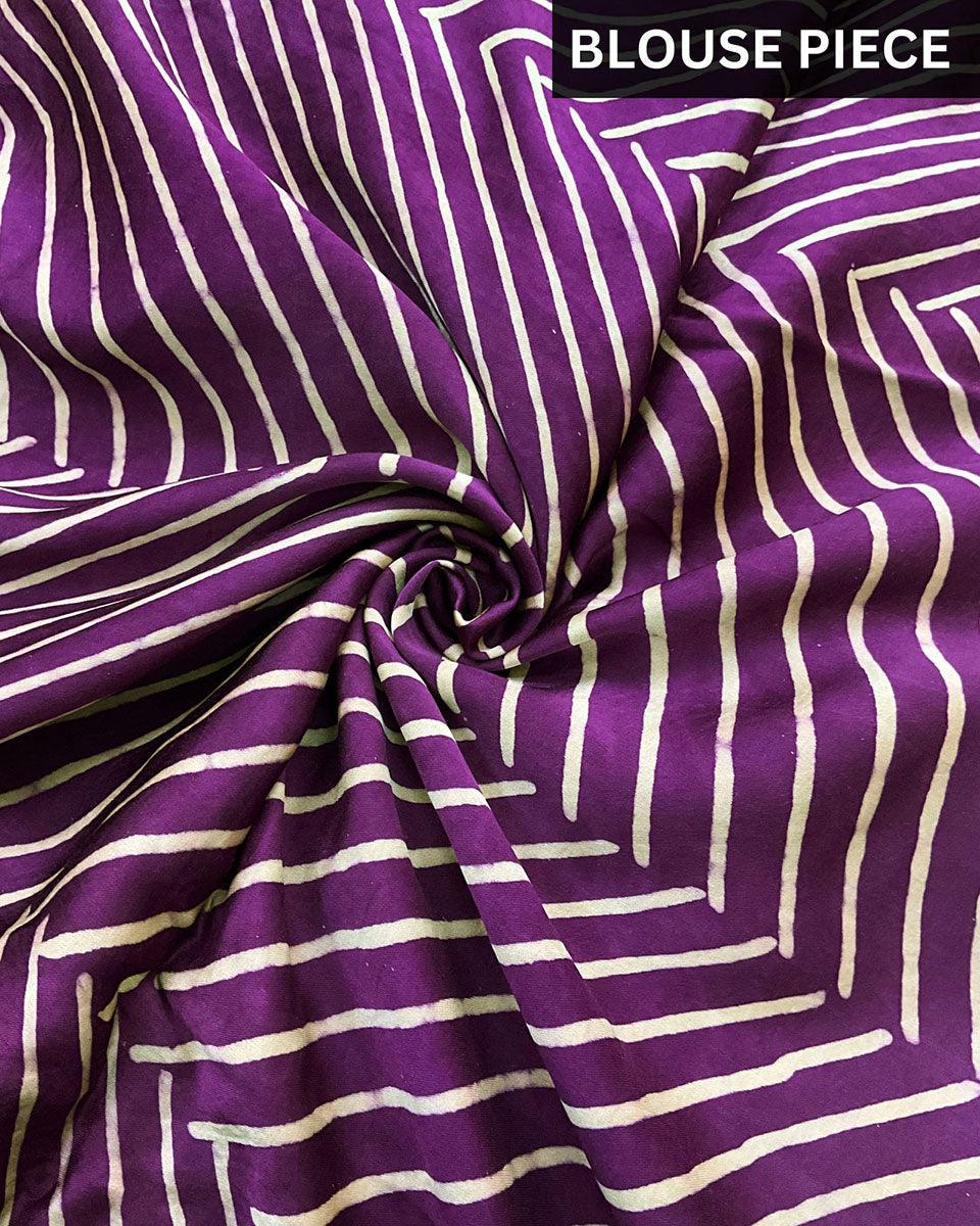 Purple Blockprinted Modal Silk Saree - Rang