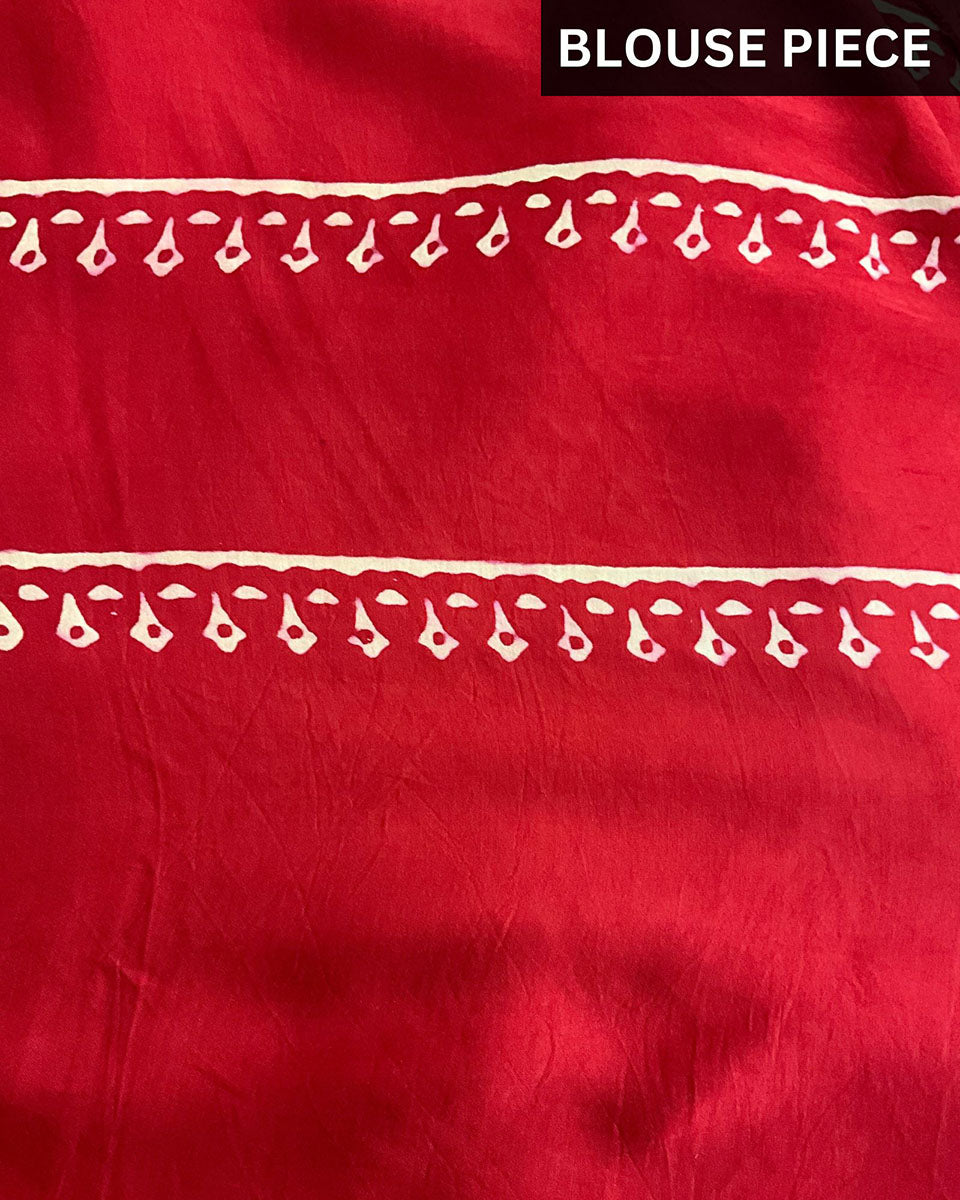 Red Modal Silk Blockprinted Saree - Kite