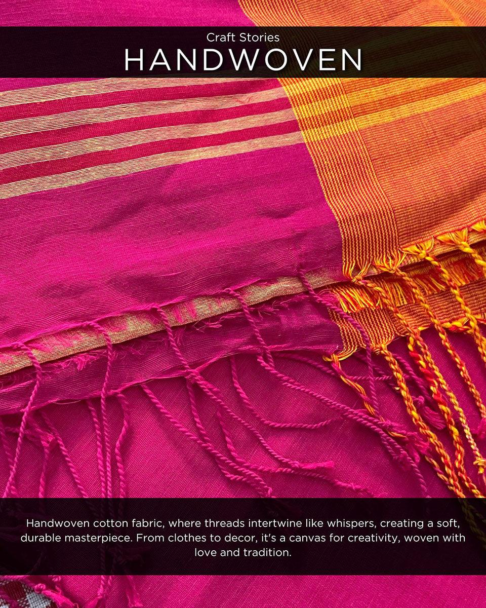 Khwab Pink Orange Handwoven Cotton Saree - LIDD