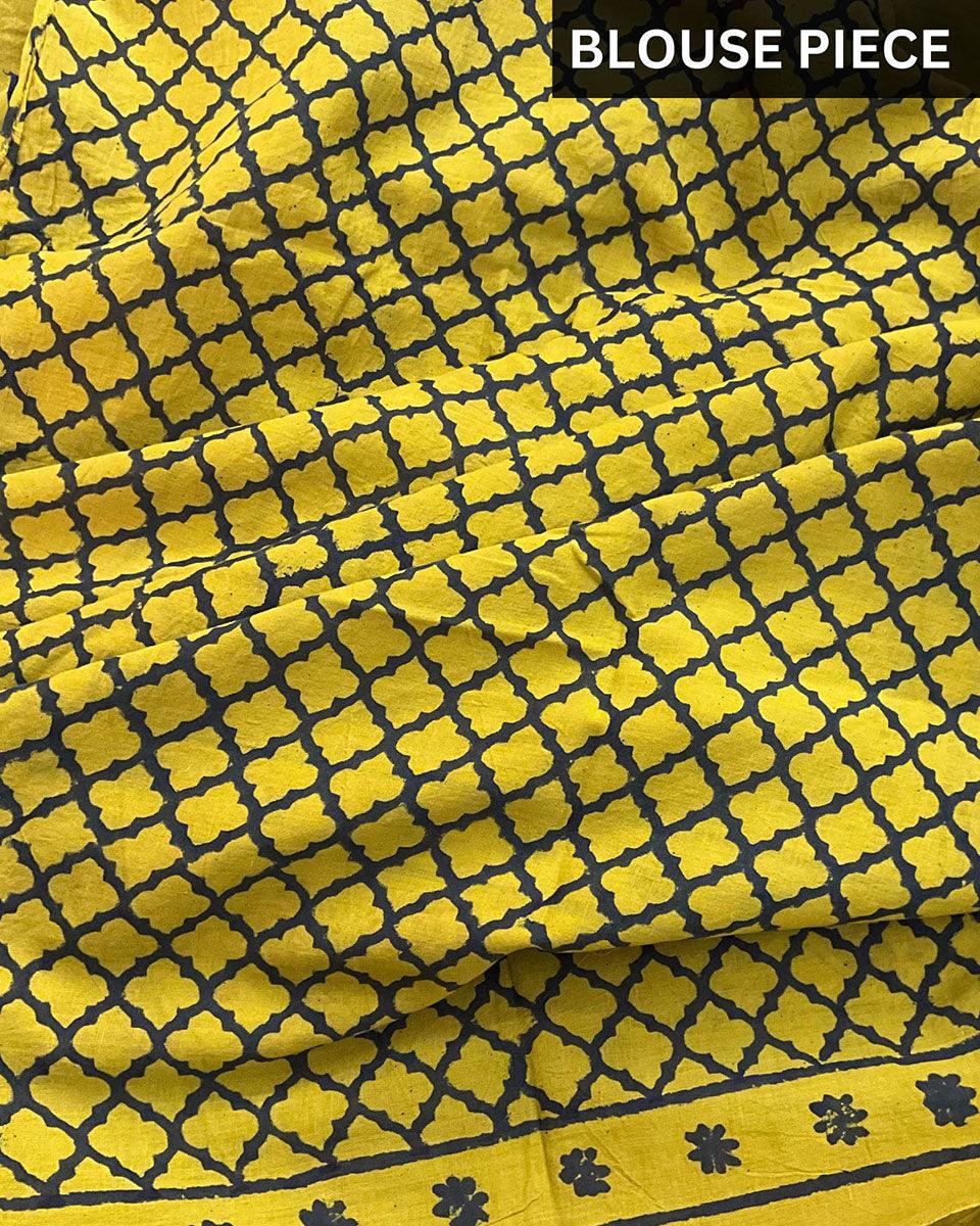 Daffodil Hand Blockprinted Cotton Saree - Fmtm