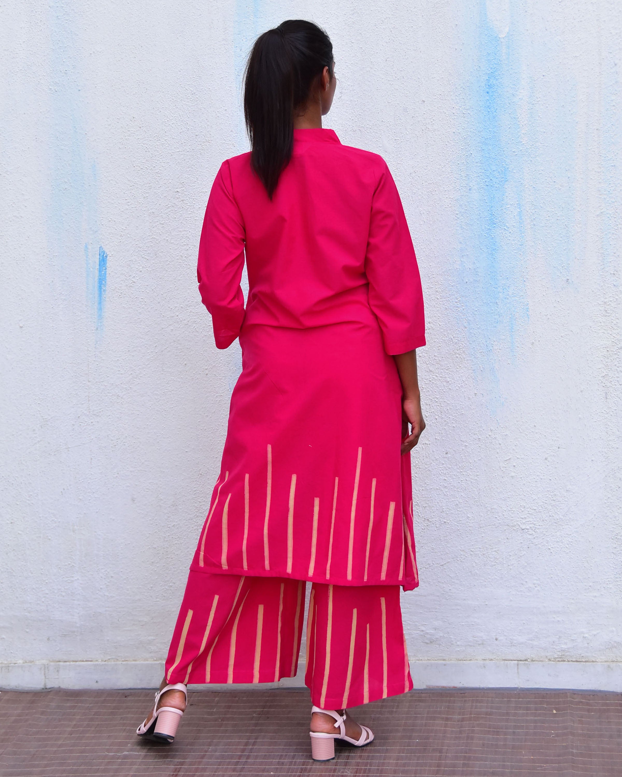 Fuchsia Gold Ensemble Hand block printed Cotton Pant - LD