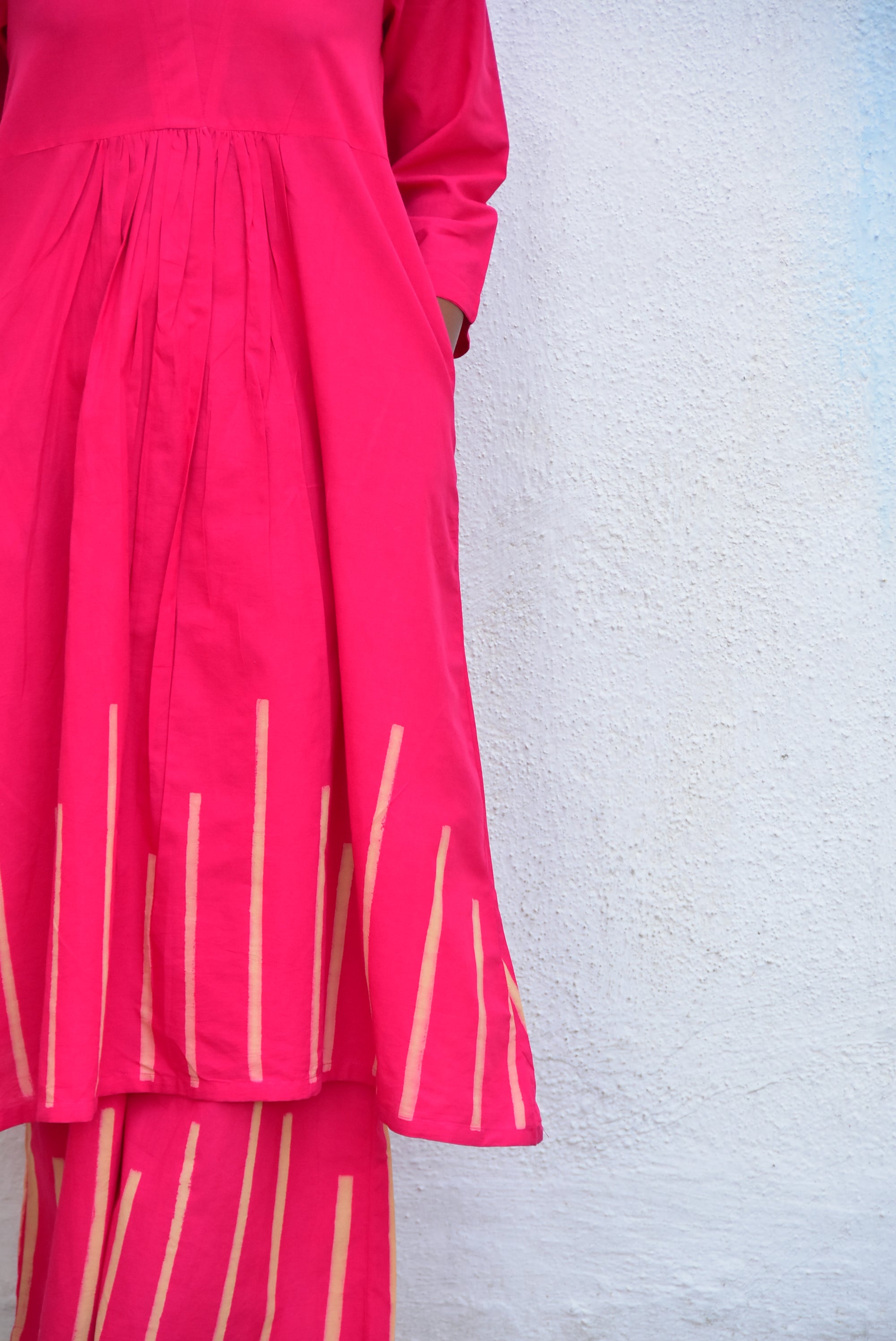 Fuchsia Gold Ensemble Hand block printed Cotton Pant - LD
