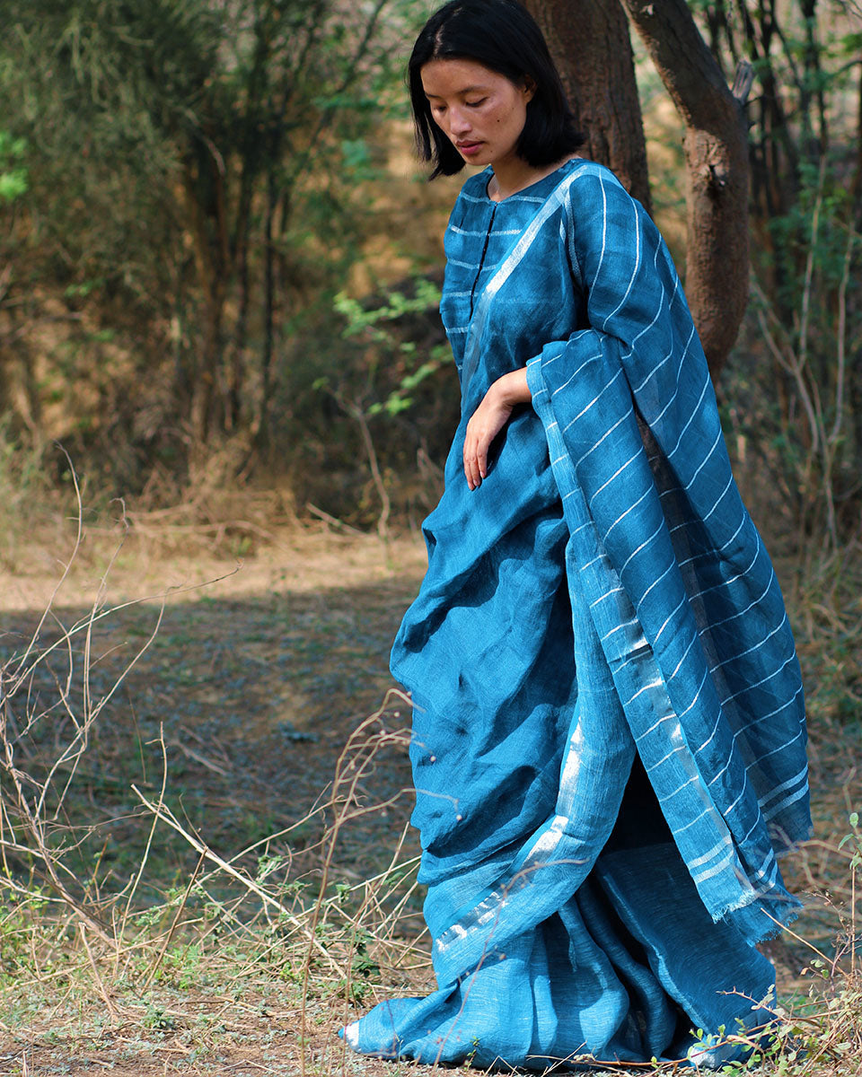 Ambar Handwoven Linen Saree