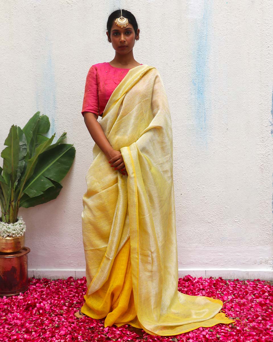 Jasnoor Yellow Handwoven Linen Zari Saree - Eknoor