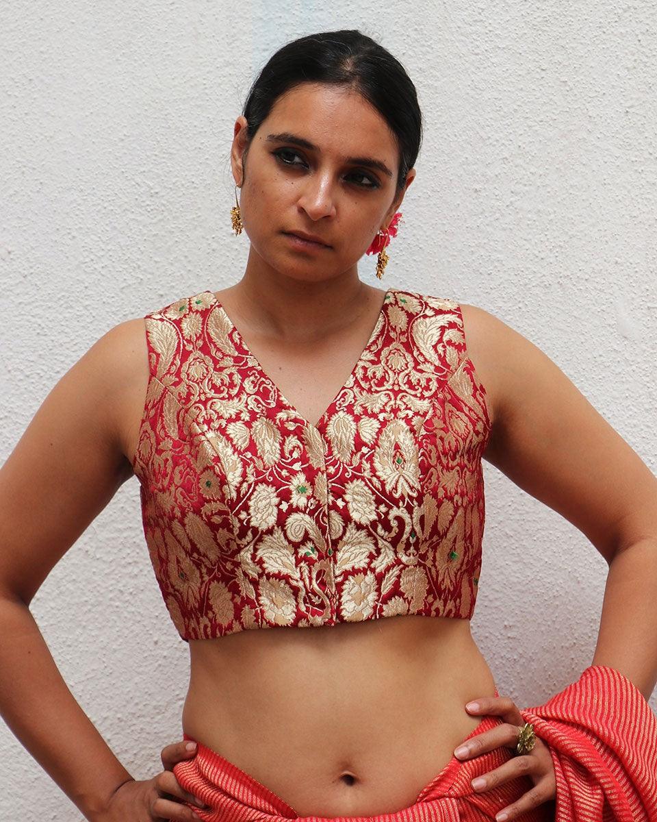 Ruby Red Brocade Blouse - TOG