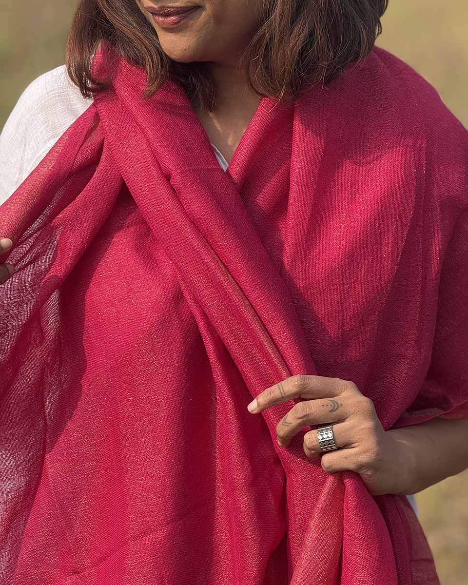 Rosy Blush Pure Wool Zari Shawl