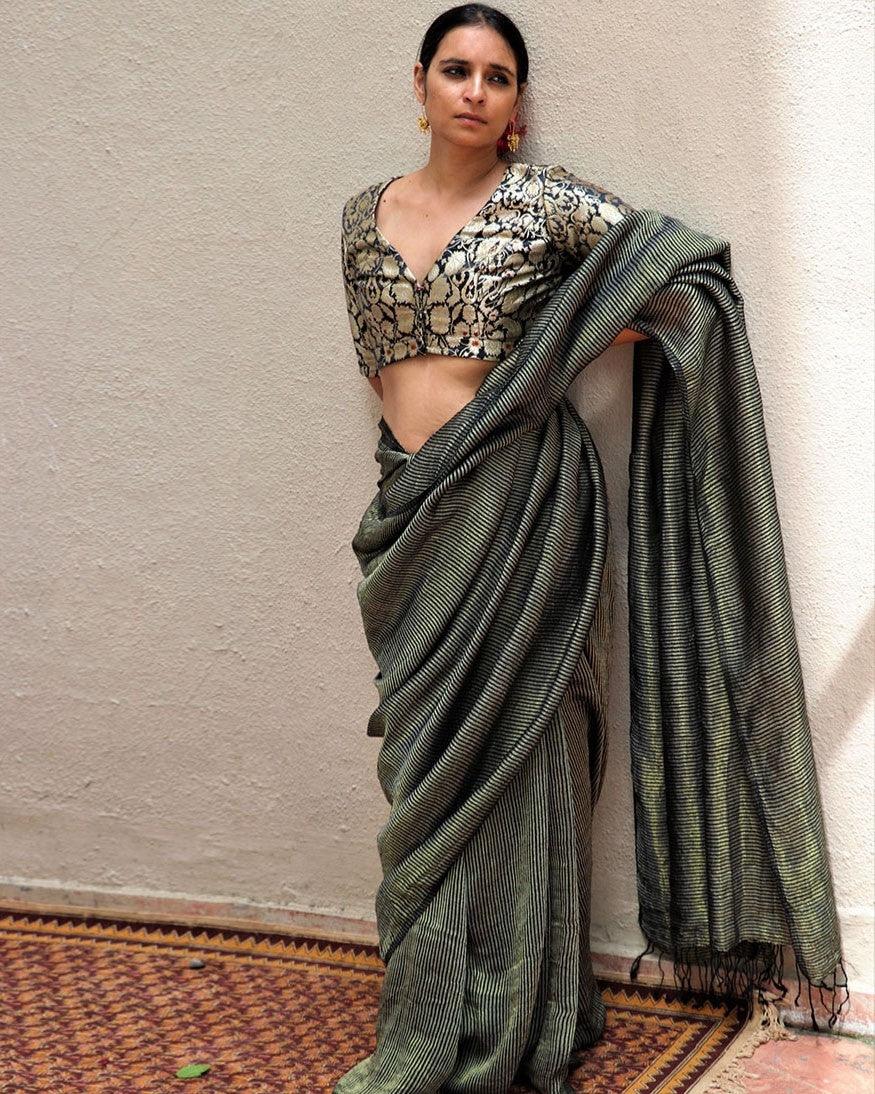 Midnight Black Brocade Blouse - TOG