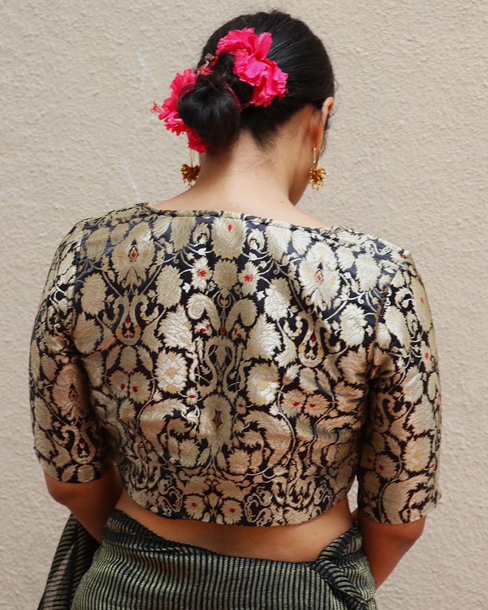 Midnight Black Brocade Blouse - TOG