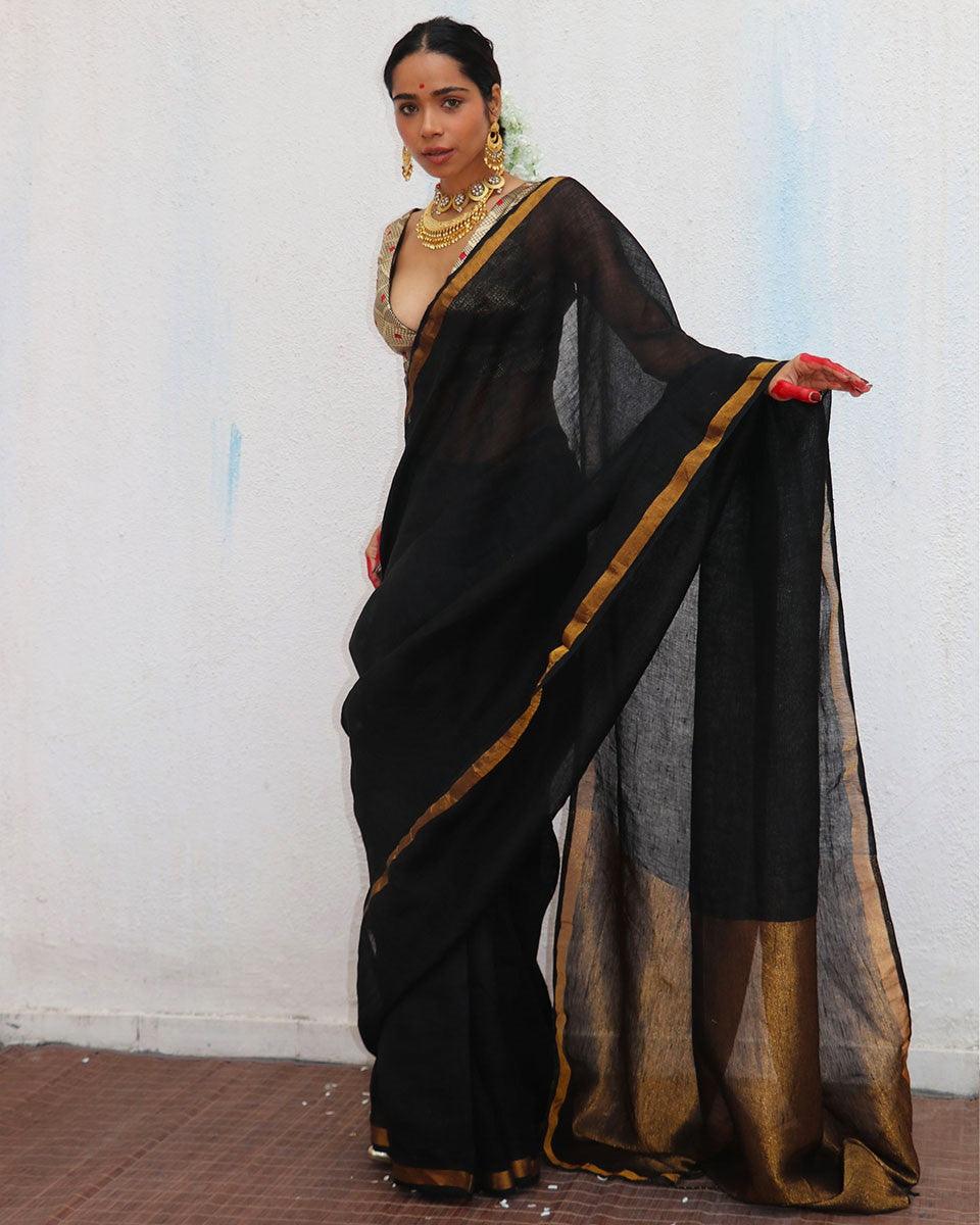 Linen saree | Linen zari saree | Linen saree online | Chidiyaa