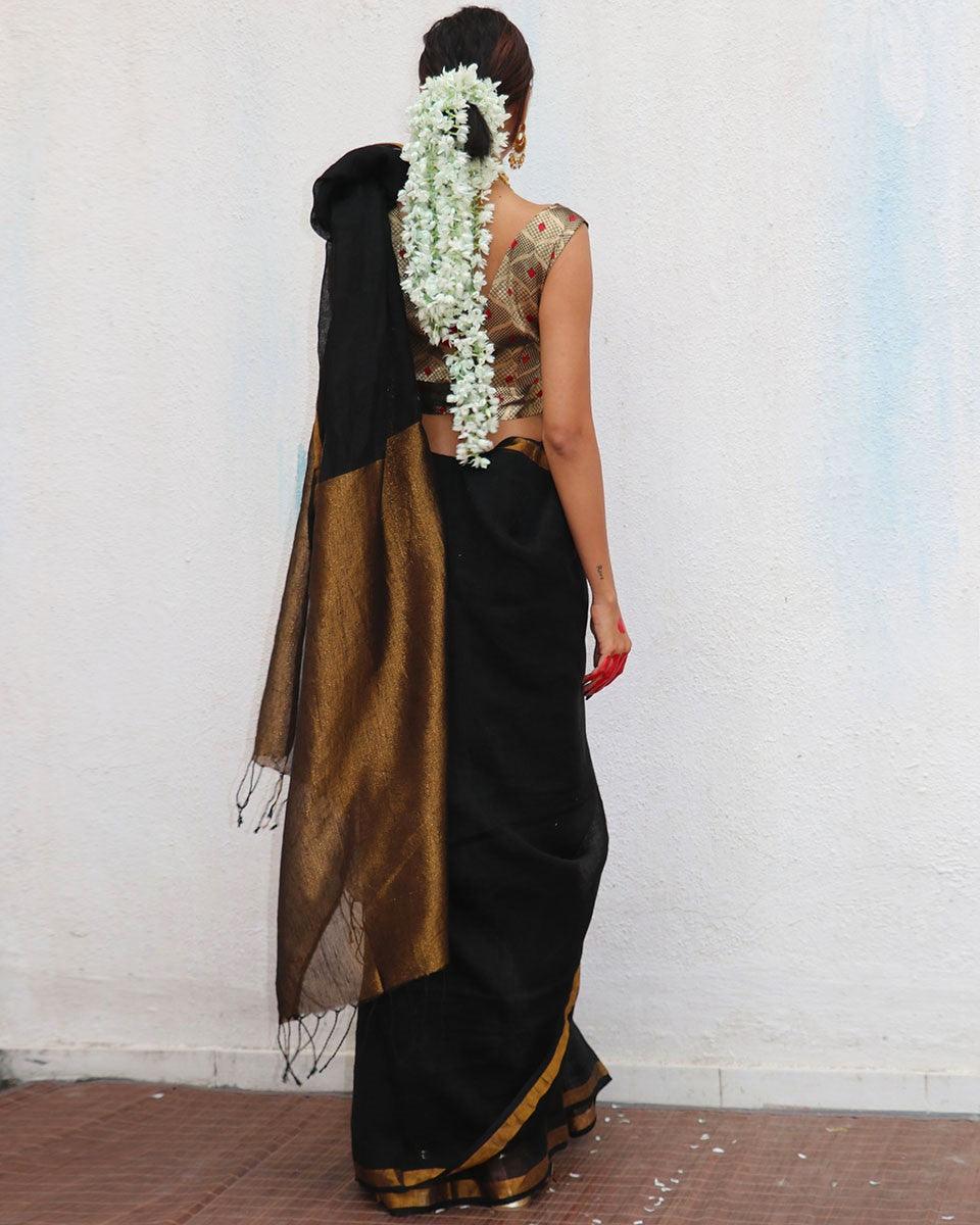 Linen saree | Linen zari saree | Linen saree online | Chidiyaa