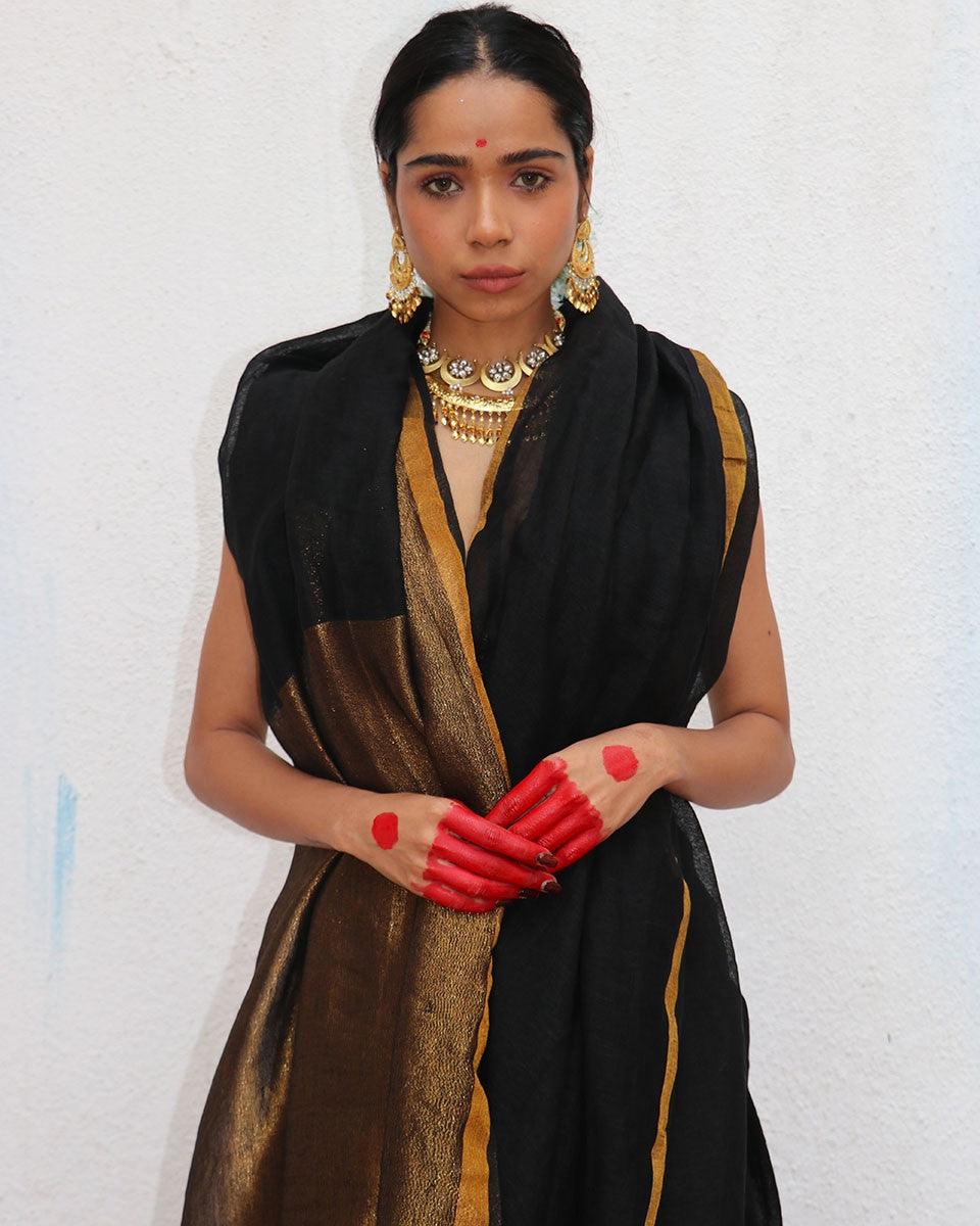 Linen saree | Linen zari saree | Linen saree online | Chidiyaa