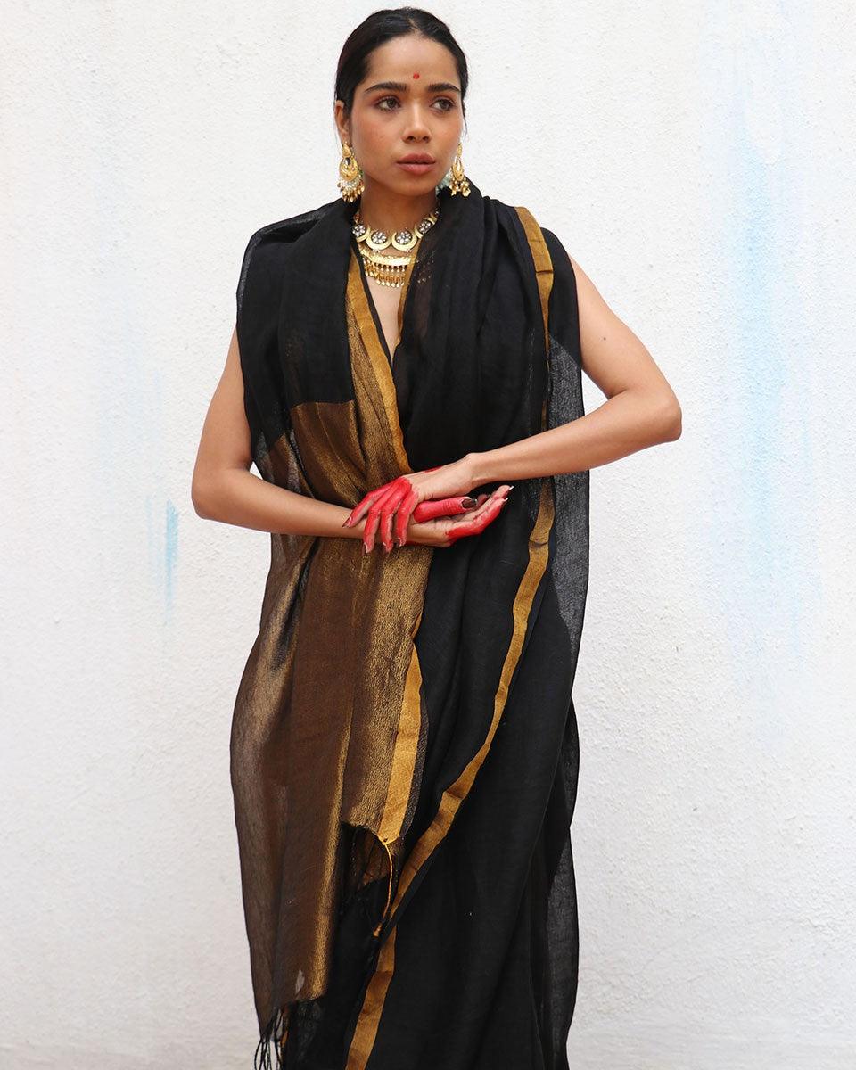Linen saree | Linen zari saree | Linen saree online | Chidiyaa