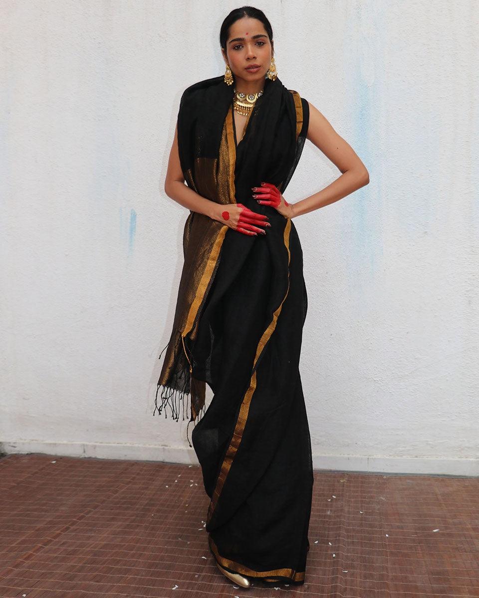 Linen saree | Linen zari saree | Linen saree online | Chidiyaa