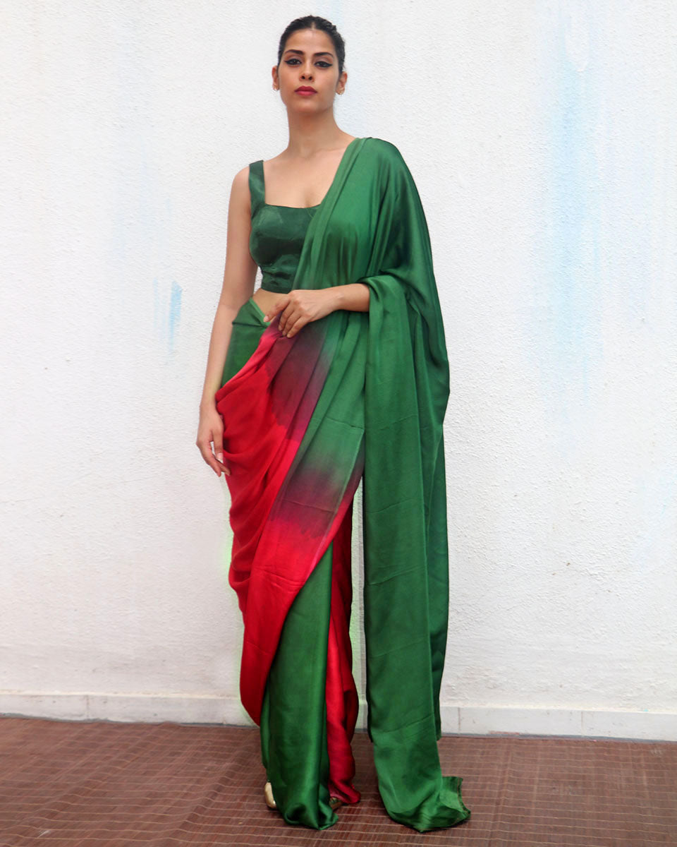 Yamuna Green Red Modal Silk Saree