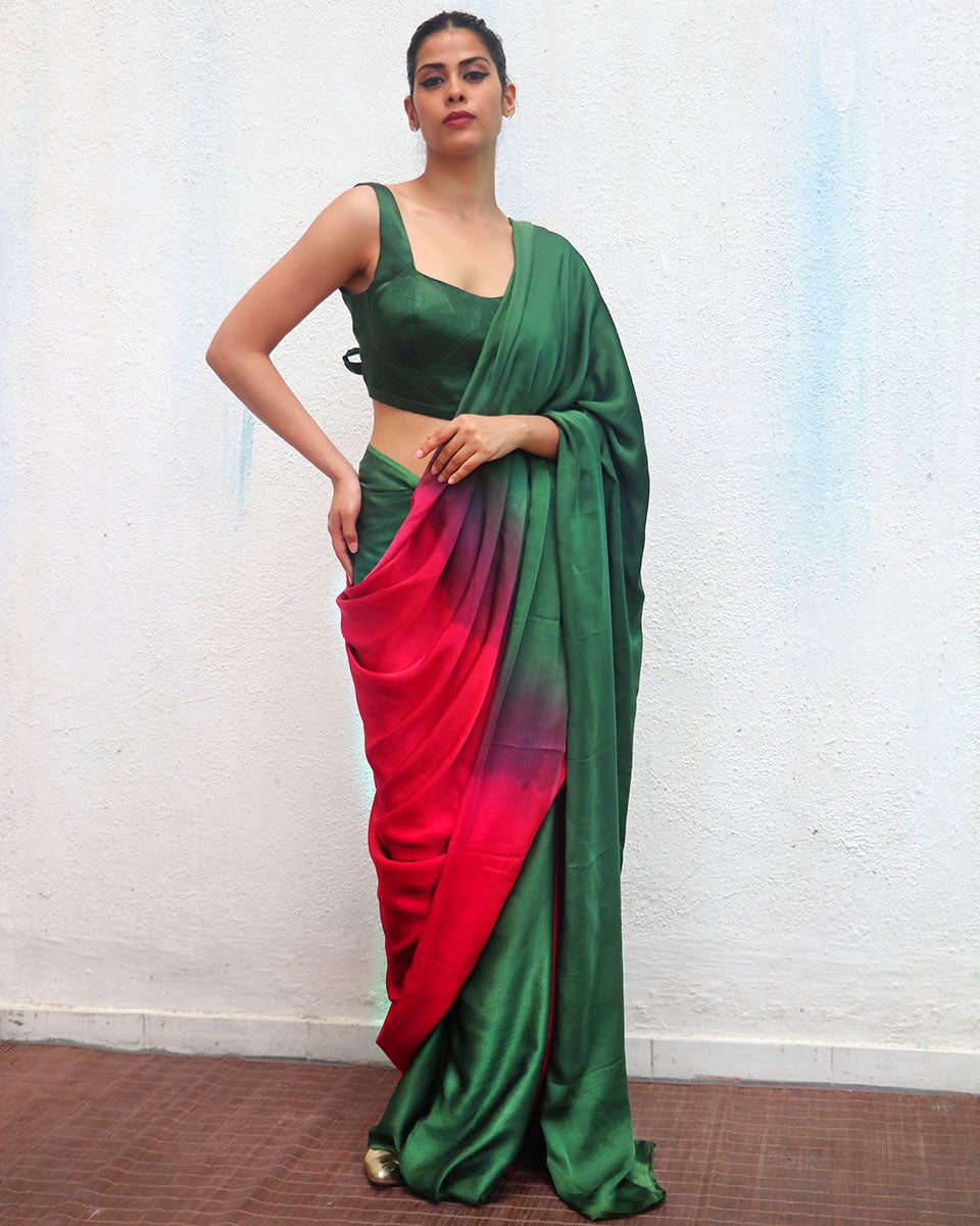 Yamuna Green Red Modal Silk Saree