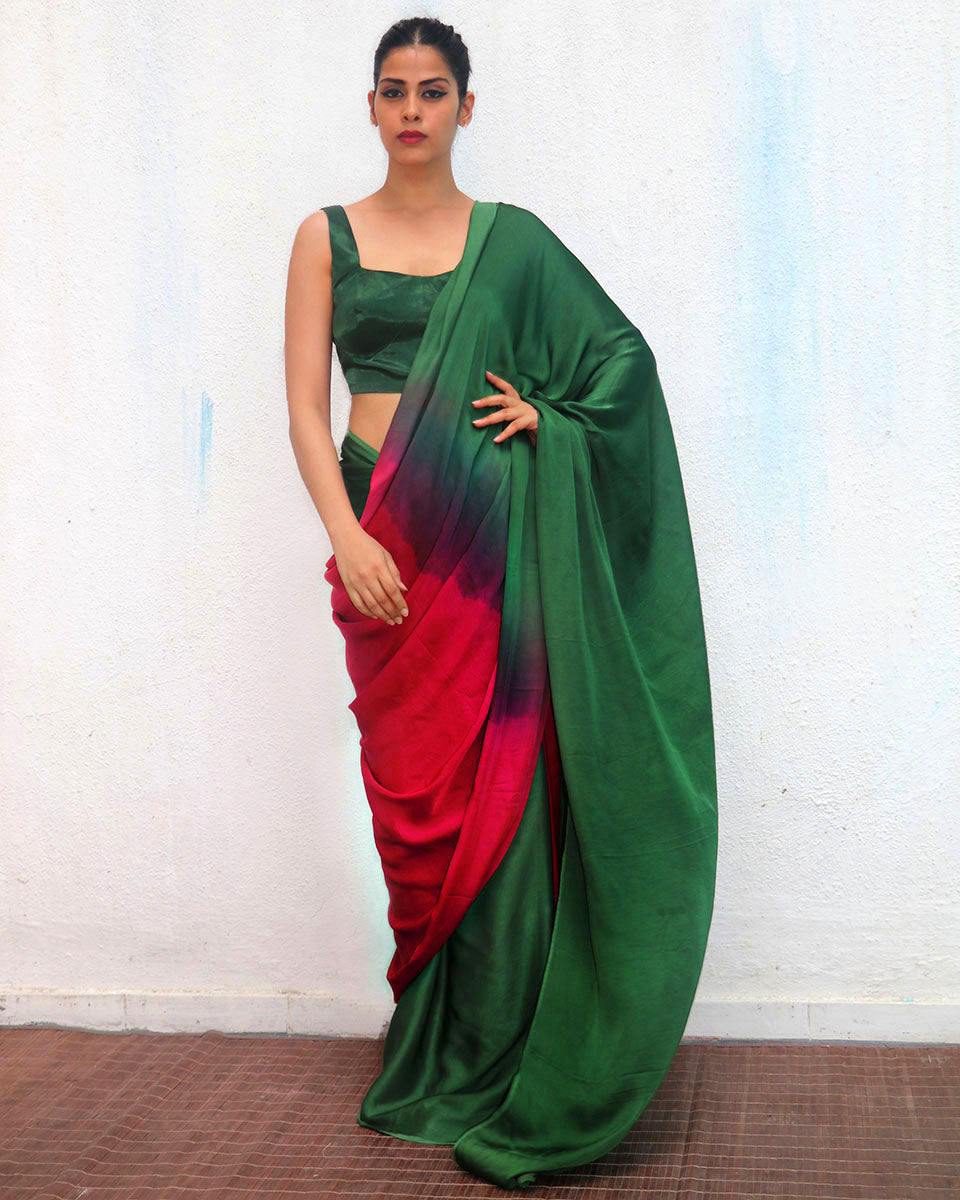 Yamuna Green Red Modal Silk Saree