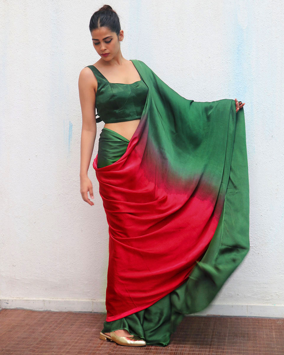 Yamuna Green Red Modal Silk Saree