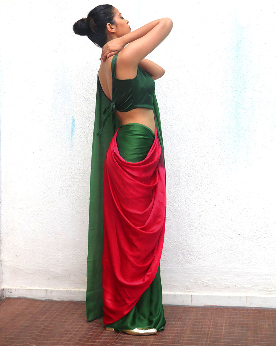 Yamuna Green Red Modal Silk Saree